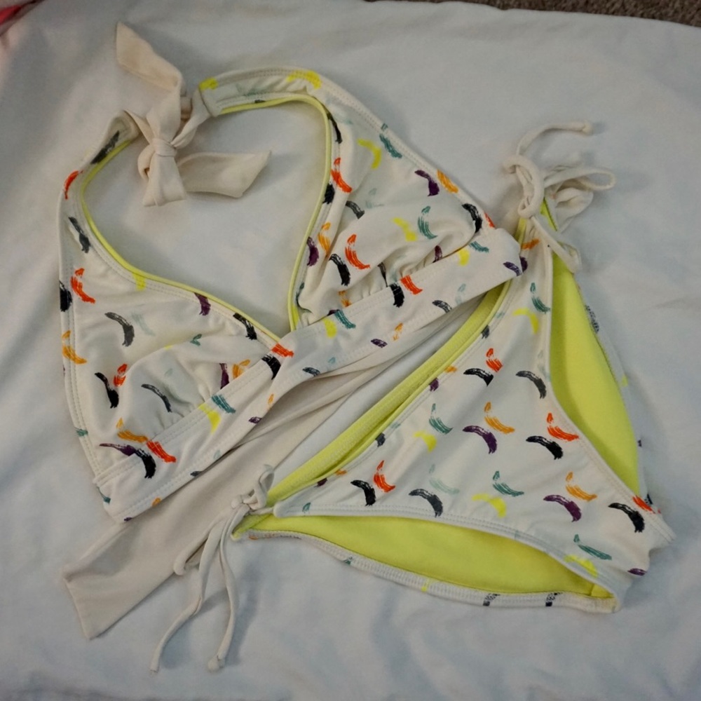 Hurley Bikini Set - Top and Bottoms Size Extra Small XS White Neon Colorful Logo